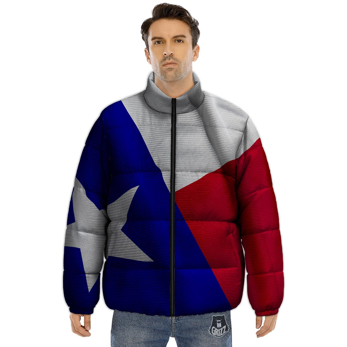Flag Texas State Print Puffer Jacket-grizzshop