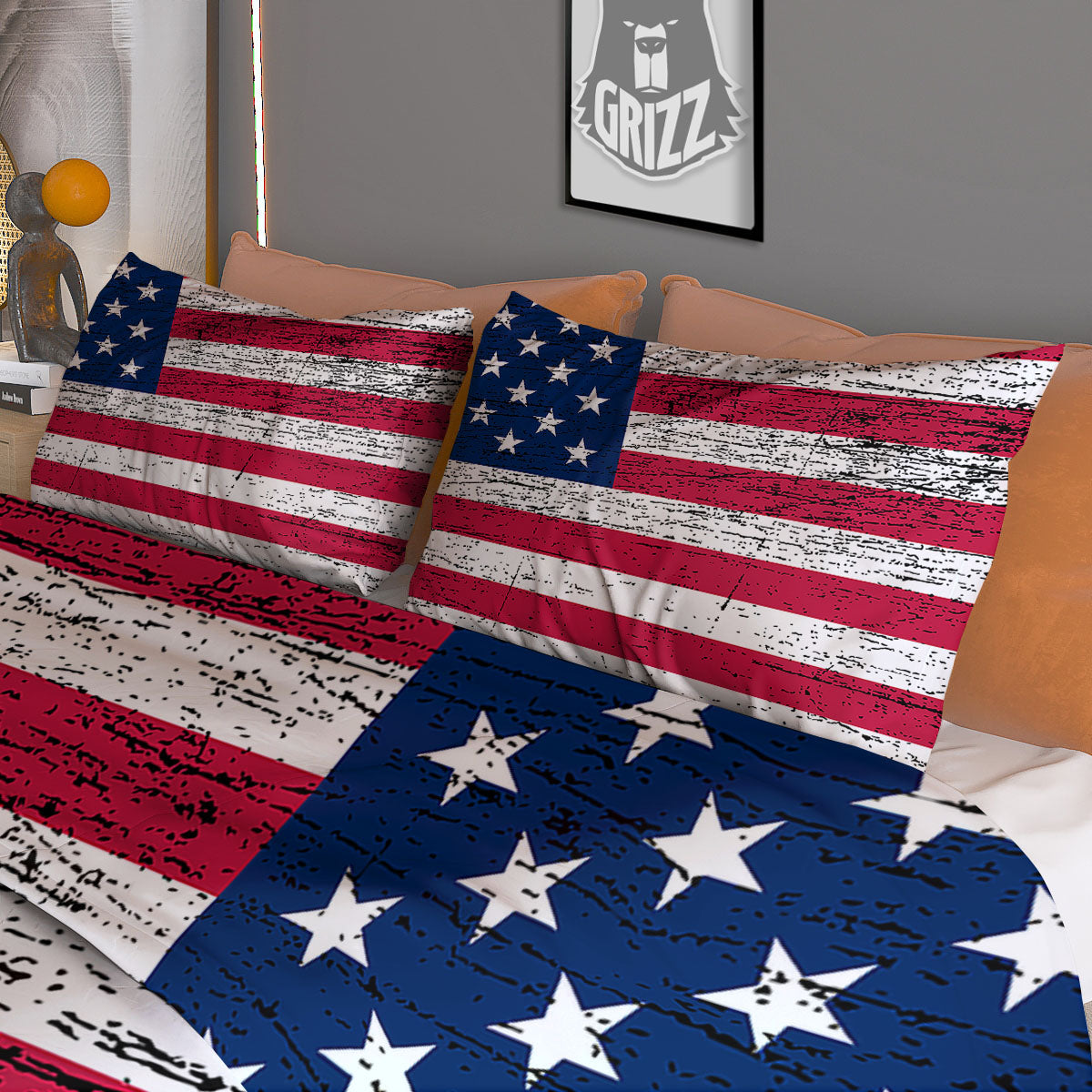 Flag USA Grunge Print Duvet Cover Bedding Set
