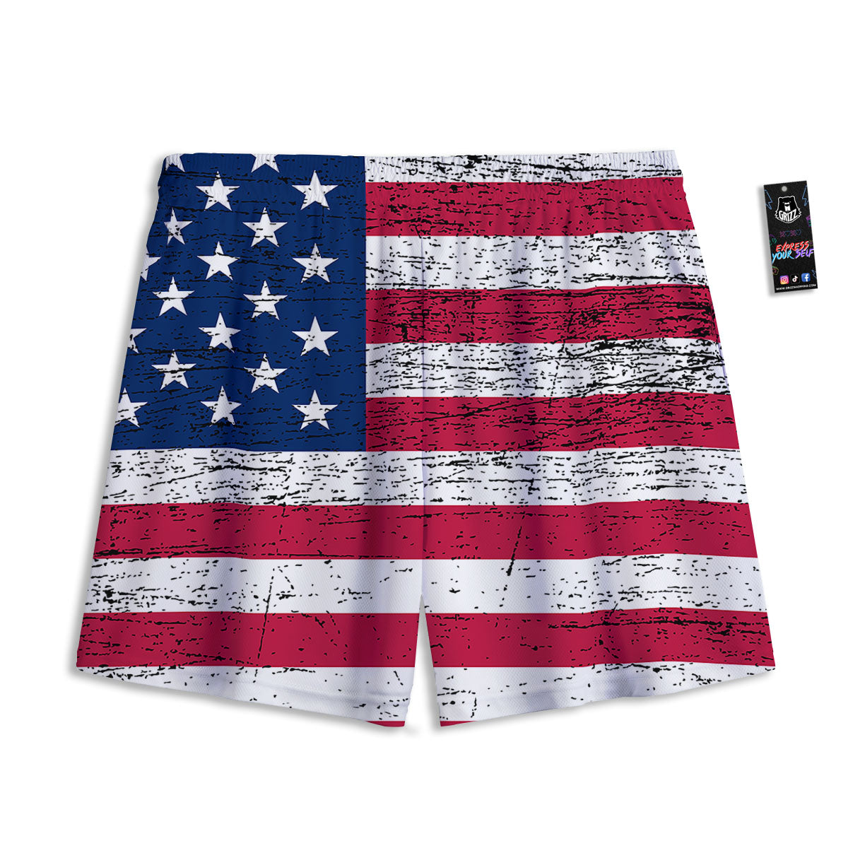Flag USA Grunge Print Mesh Shorts