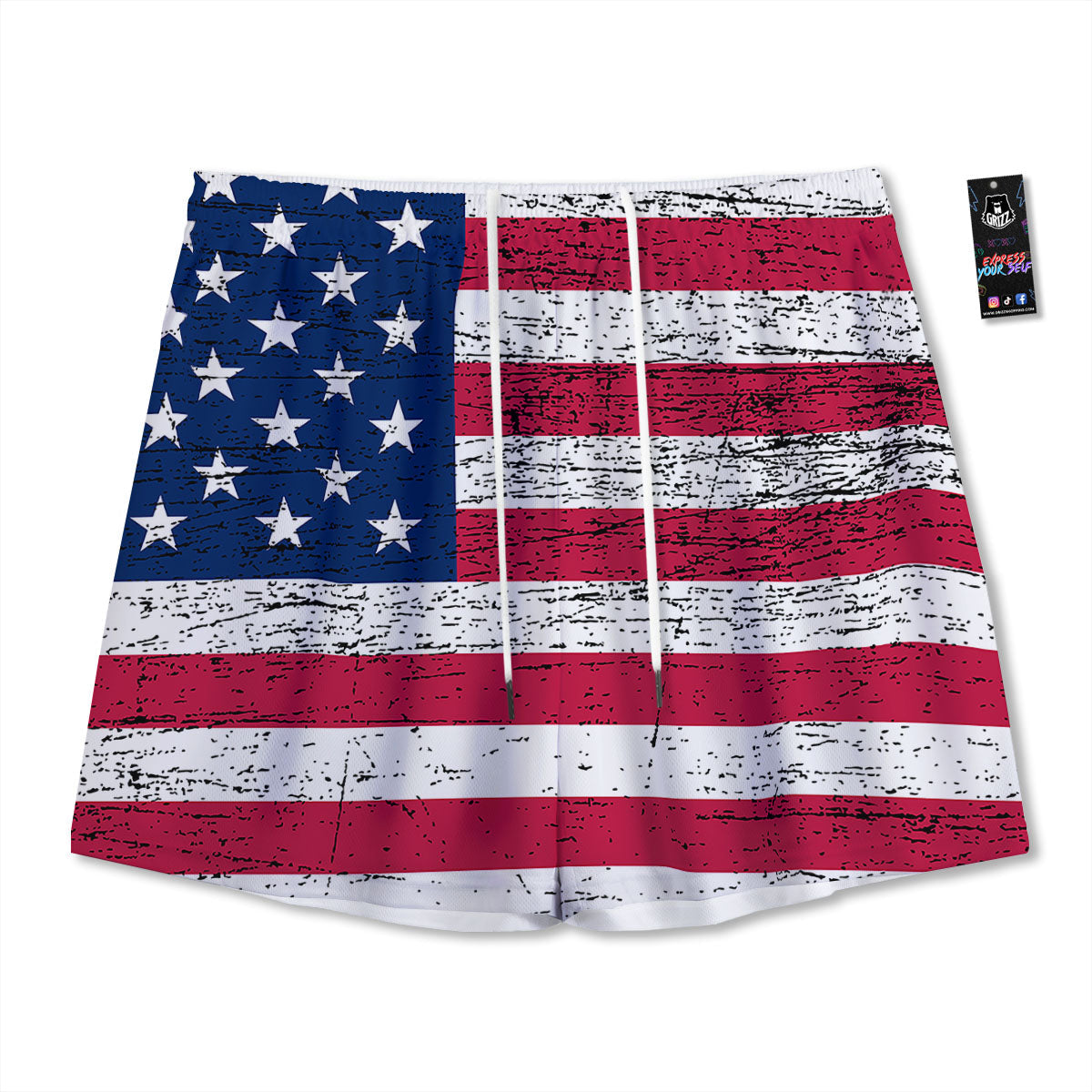 Flag USA Grunge Print Mesh Shorts