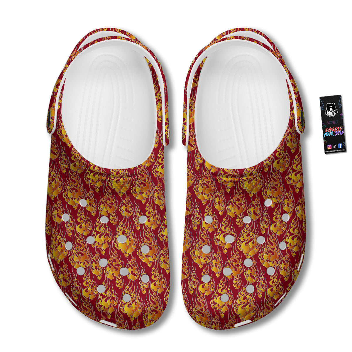 Flame Burning Japanese Art Print Pattern Clog-grizzshop