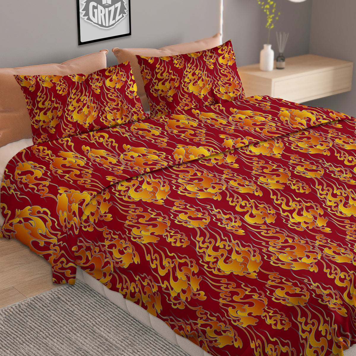 Flower Geometric Dot Print Pattern Duvet Cover Bedding Set