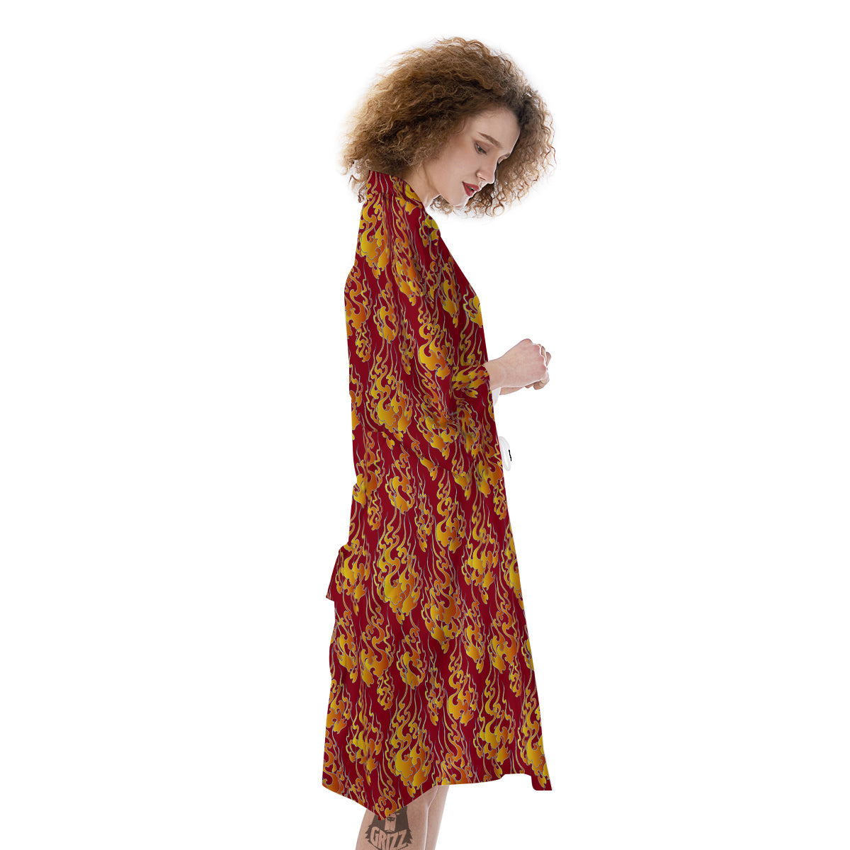 Flame Burning Japanese Art Print Pattern Kimono-grizzshop