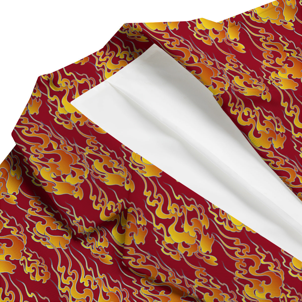 Flame Burning Japanese Art Print Pattern Men's Blazer-grizzshop