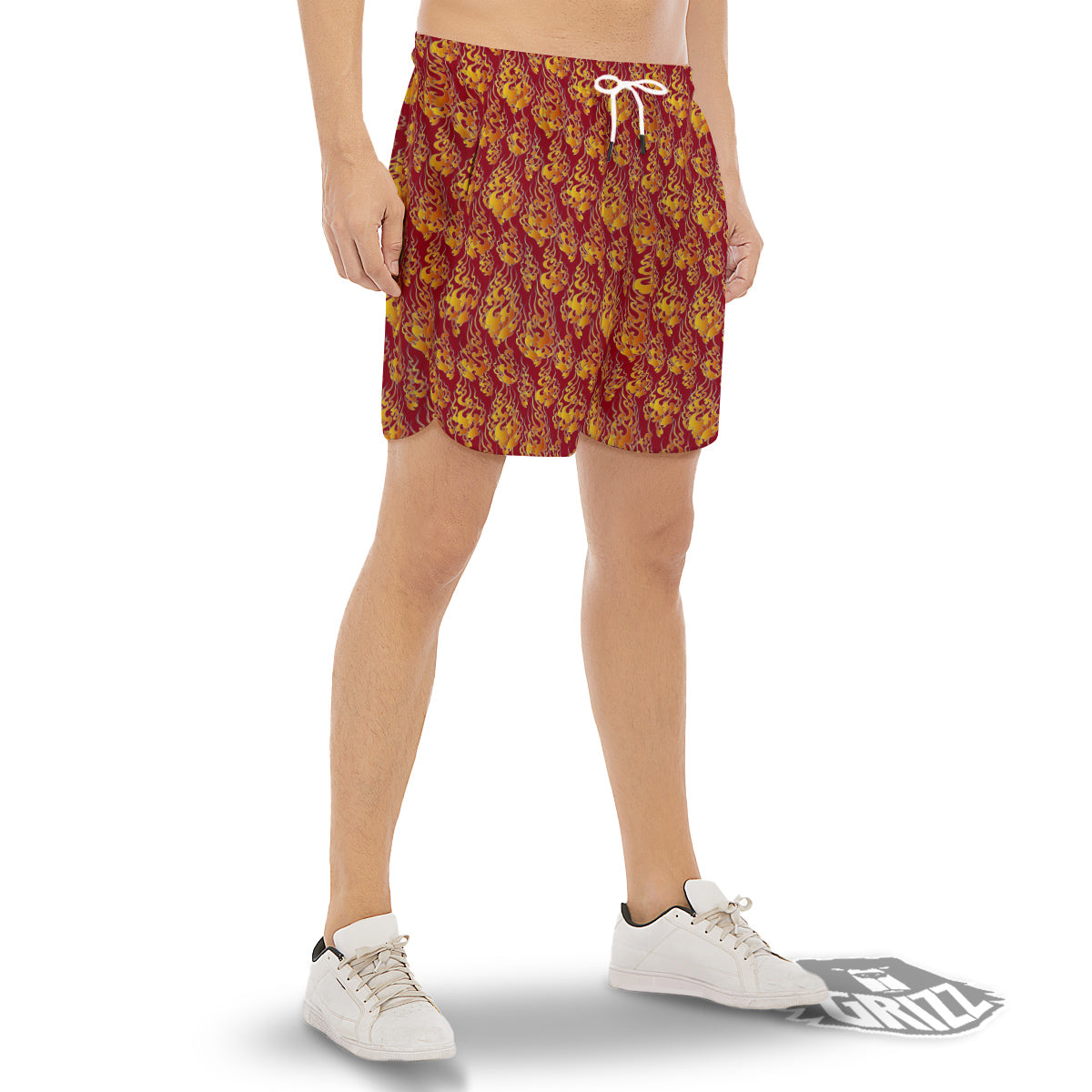 Flame Burning Japanese Art Print Pattern Men's Gym Shorts-grizzshop