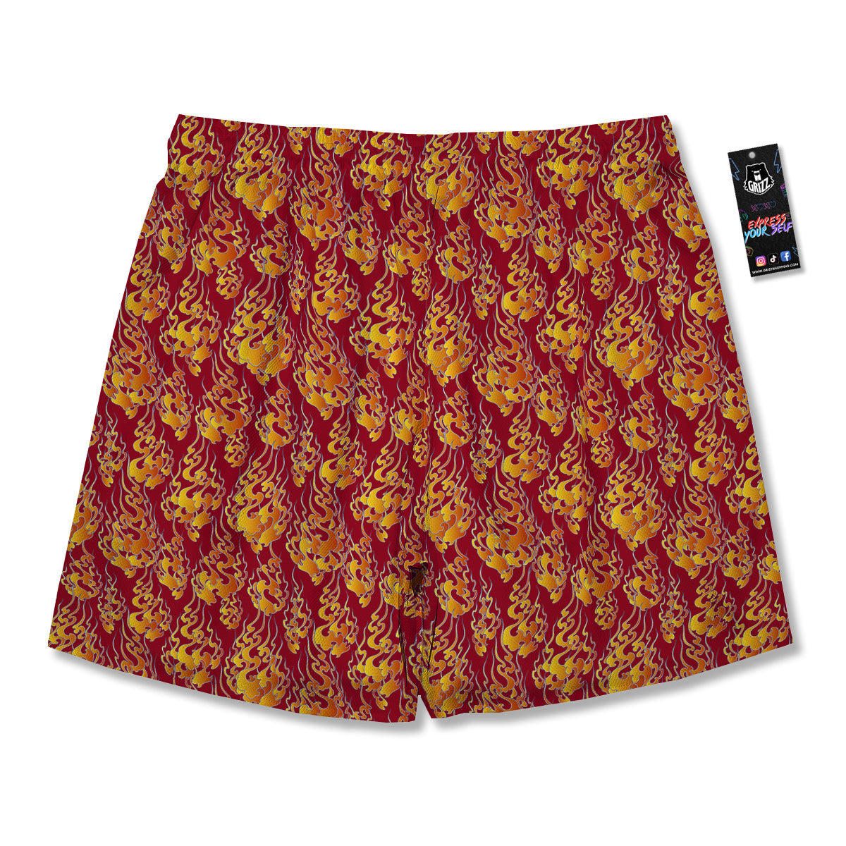 Flame Burning Japanese Art Print Pattern Men's Running Shorts-grizzshop