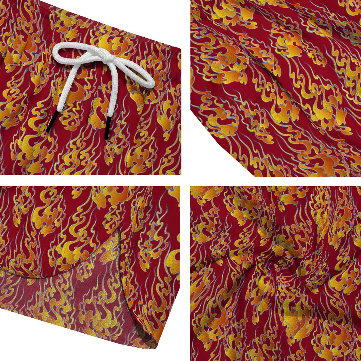 Flame Burning Japanese Art Print Pattern Men's Running Shorts-grizzshop