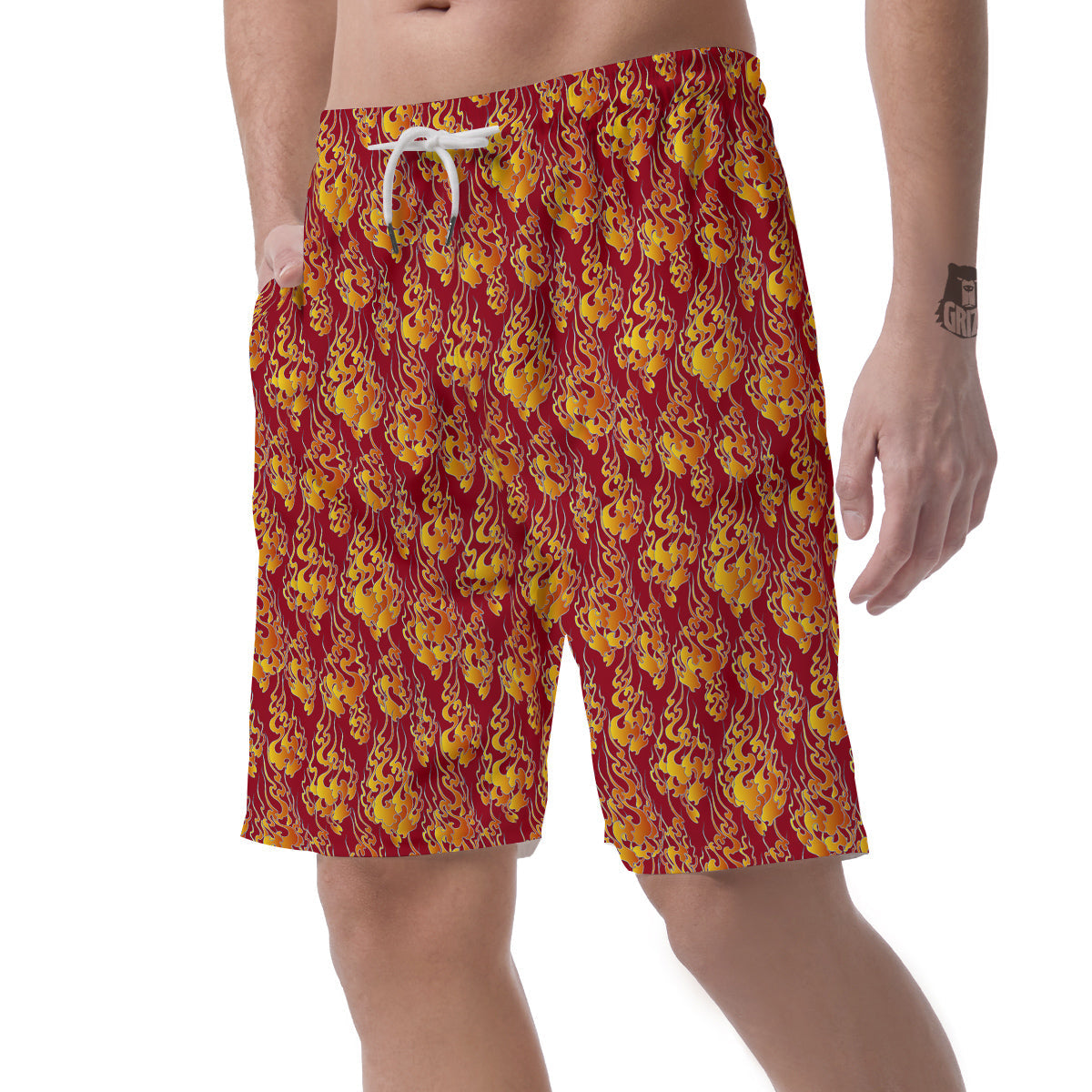 Flame Burning Japanese Art Print Pattern Men's Shorts-grizzshop