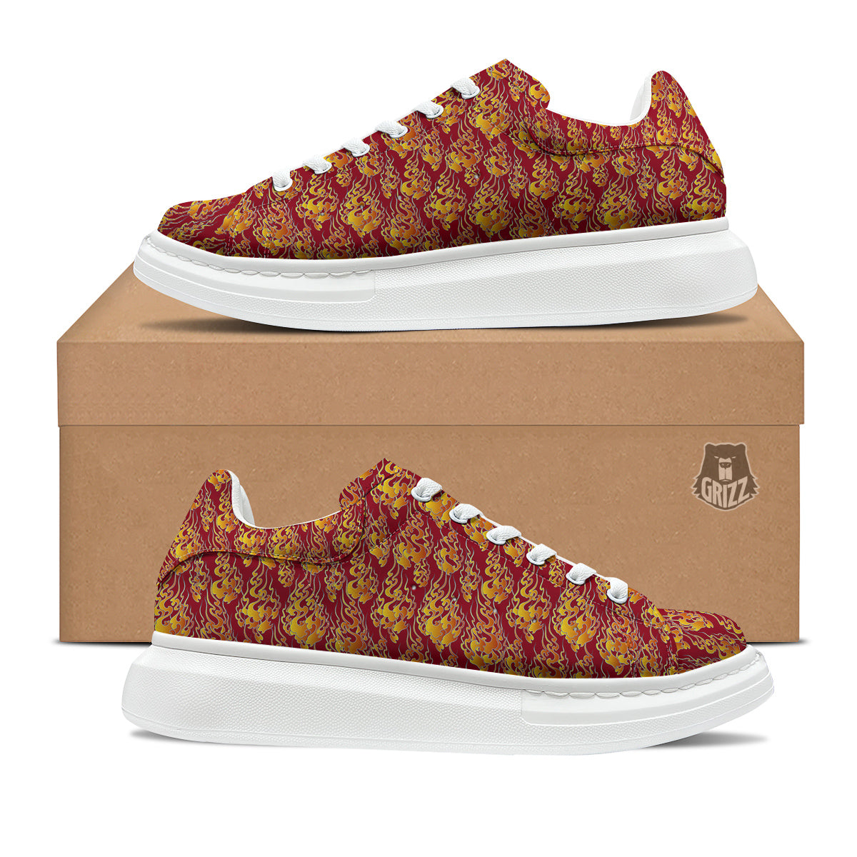 Flame Burning Japanese Art Print Pattern Platform Shoes-grizzshop