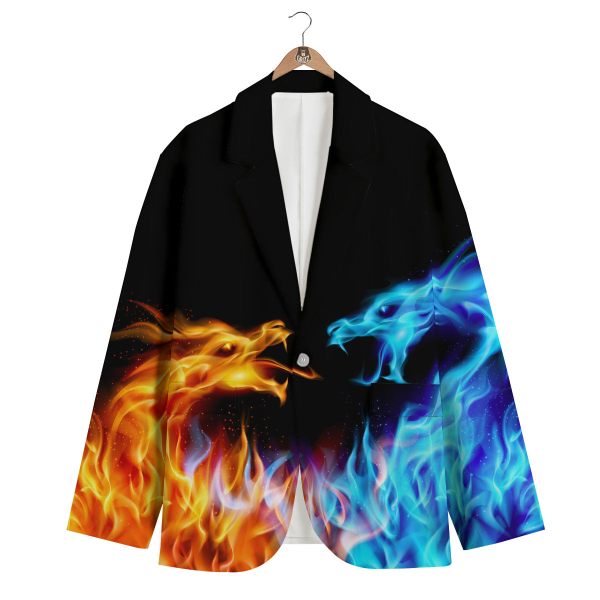 Flame Dragon War Men's Blazer-grizzshop