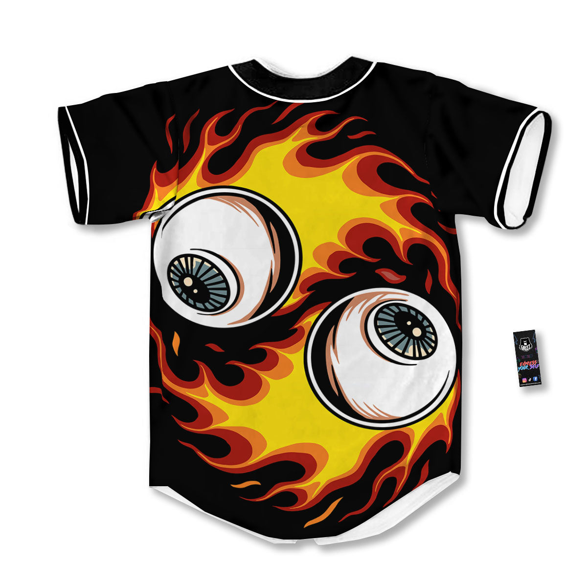 Flaming Eye Print Baseball Jersey-grizzshop
