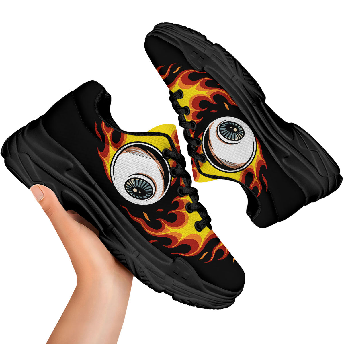Flaming Eye Print Black Chunky Shoes-grizzshop