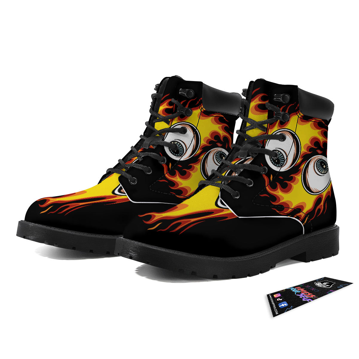 Flaming Eye Print Boots-grizzshop