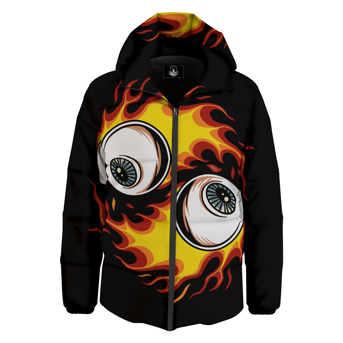 Flaming Eye Print Down Jacket-grizzshop