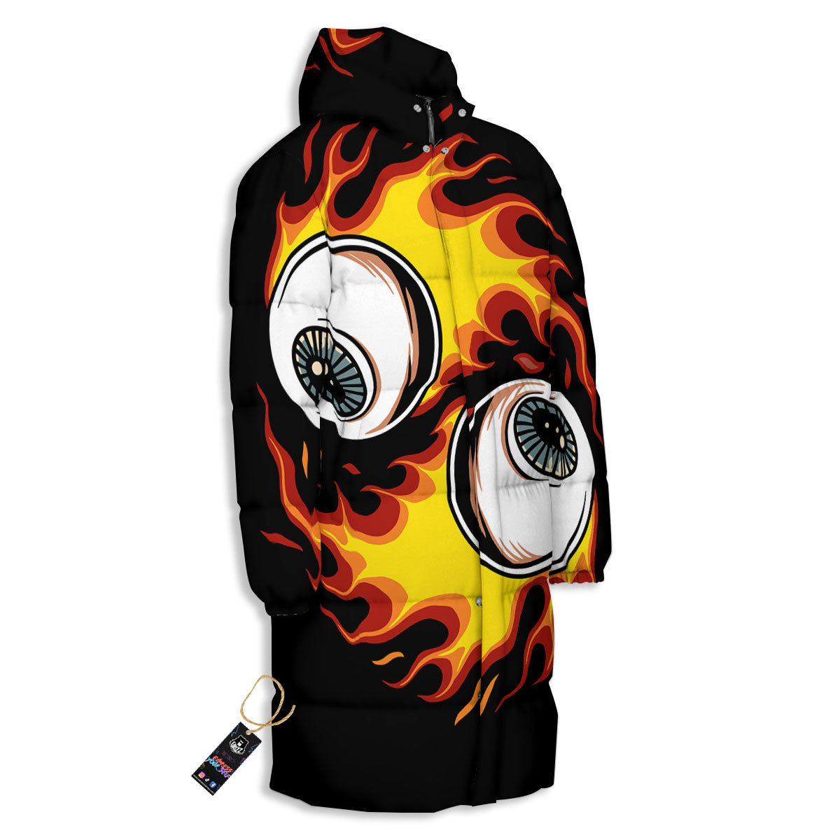 Flaming Eye Print Long Down Jacket-grizzshop