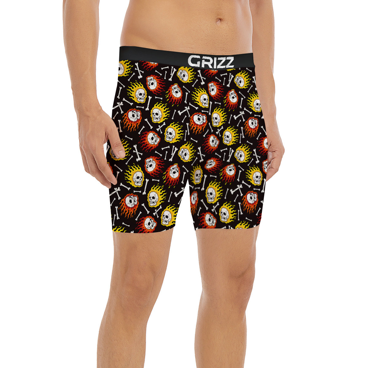 Flaming Skulls And Bone Print Pattern Boxer Briefs-grizzshop