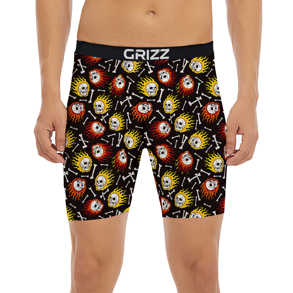 Flaming Skulls And Bone Print Pattern Boxer Briefs-grizzshop