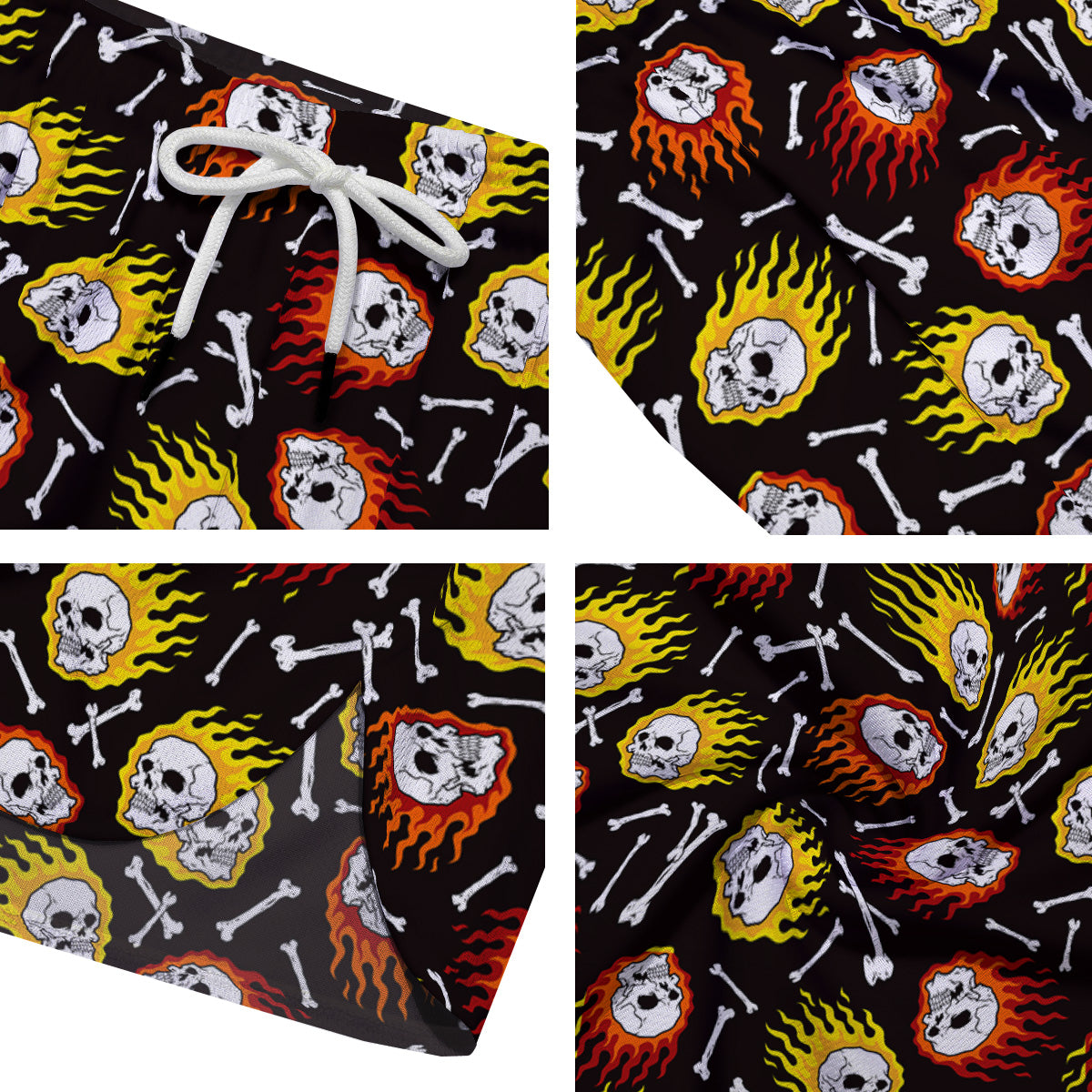 Flaming Skulls And Bone Print Pattern Men's Running Shorts-grizzshop