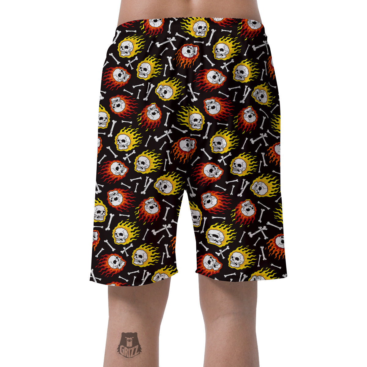 Flaming Skulls And Bone Print Pattern Men's Shorts-grizzshop