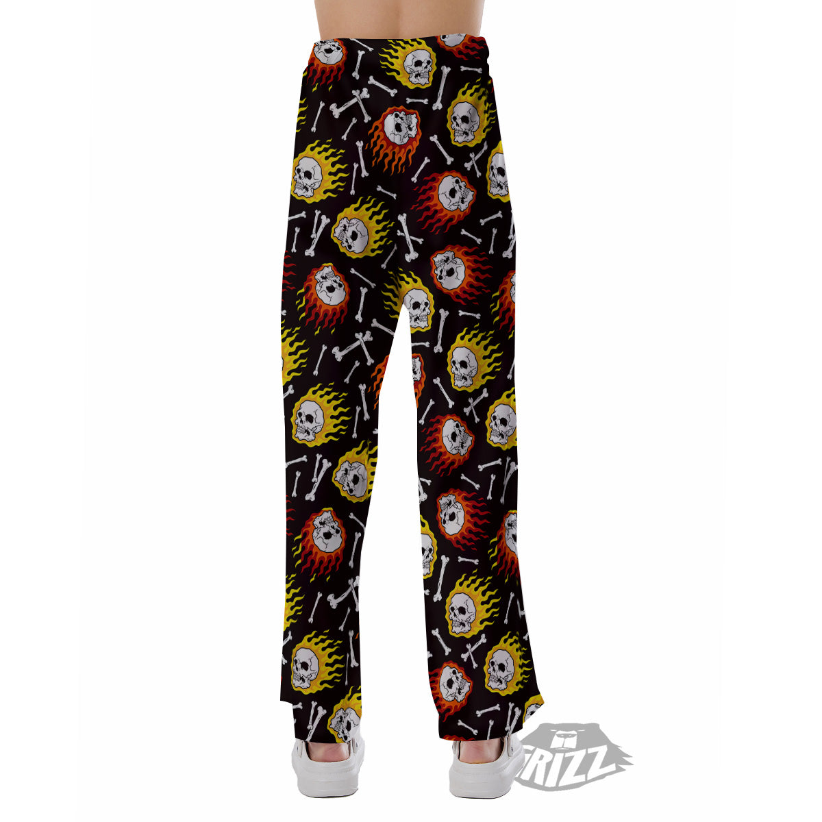 Flaming Skulls And Bone Print Pattern Pajama Pants-grizzshop
