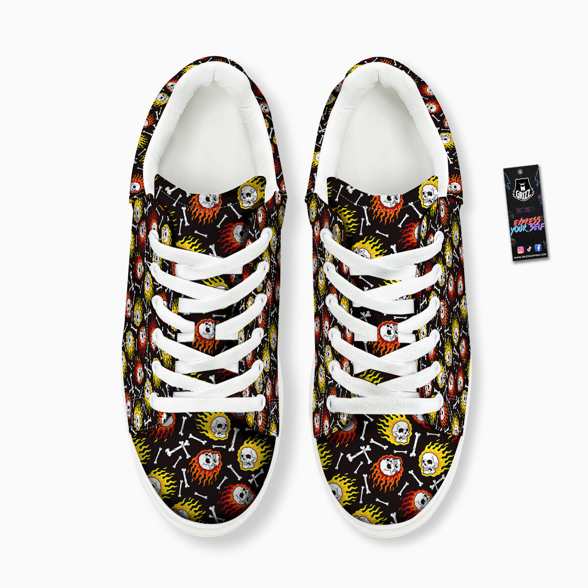 Flaming Skulls And Bone Print Pattern Platform Shoes-grizzshop