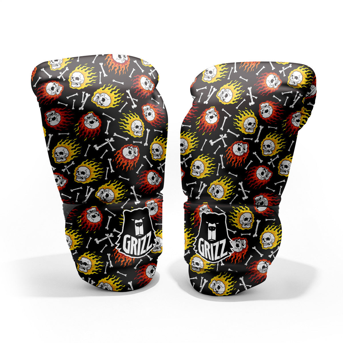 Flaming Skulls And Bone Print Pattern Pro Boxing Glove
