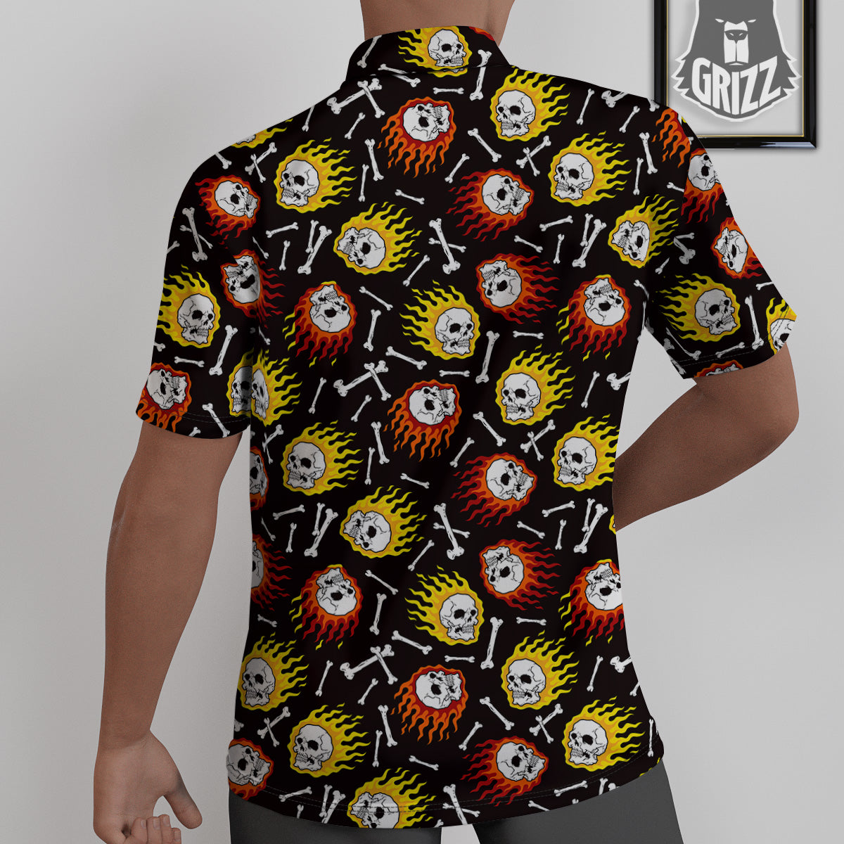 Flaming Skulls And Bone Print Pattern Untucked Shirts-grizzshop
