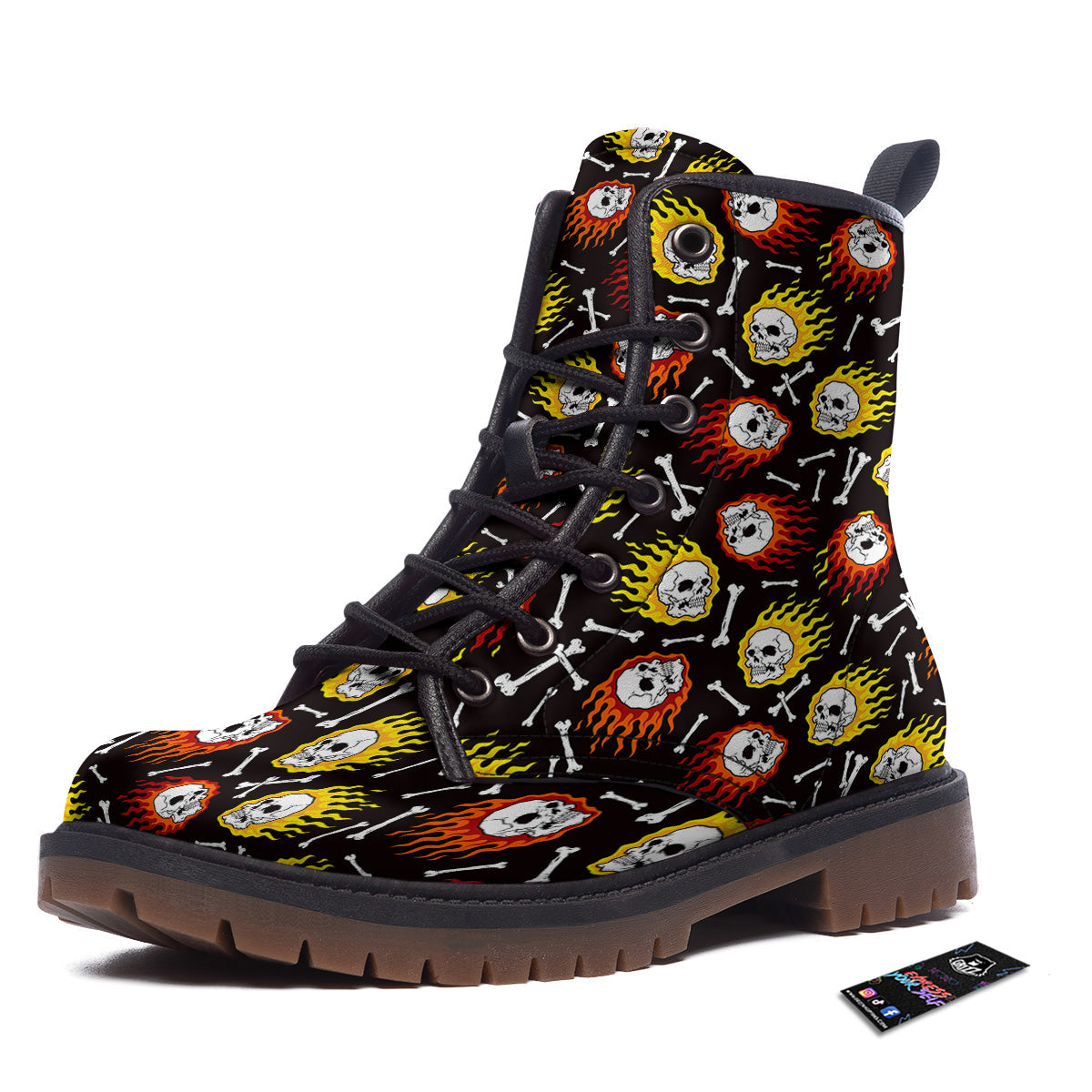 Flaming Skulls And Bone Print Pattern Work Boots-grizzshop