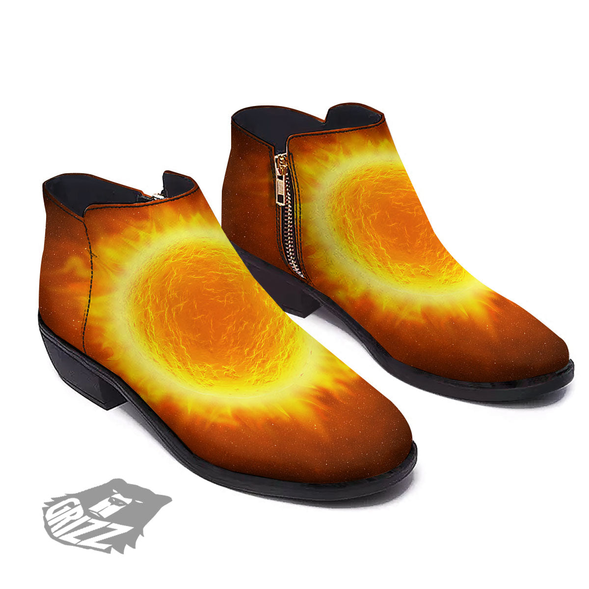 Flaming Sun Print Ankle Boots-grizzshop