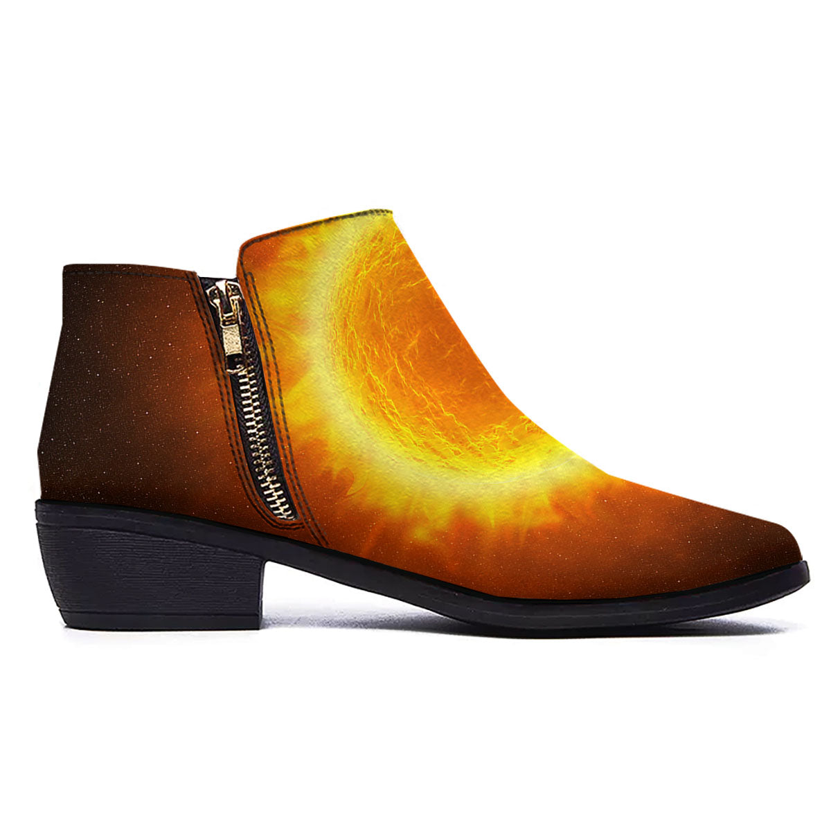 Flaming Sun Print Ankle Boots-grizzshop