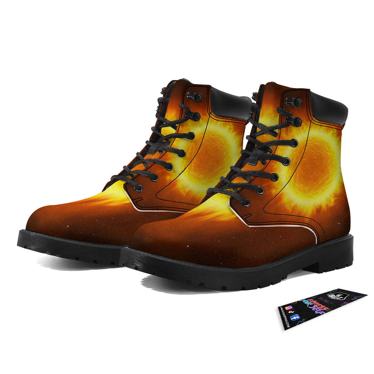 Flaming Sun Print Boots-grizzshop