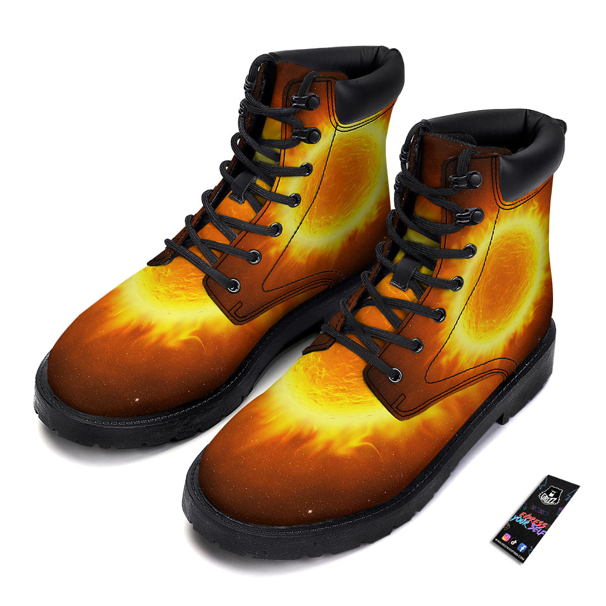 Flaming Sun Print Boots-grizzshop