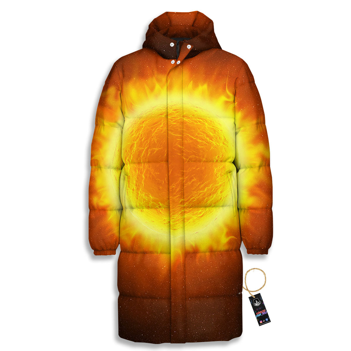 Flaming Sun Print Long Down Jacket-grizzshop