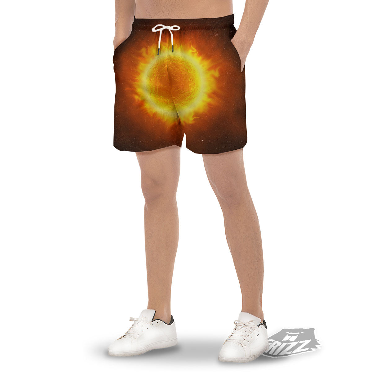 Flaming Sun Print Men's Gym Shorts-grizzshop