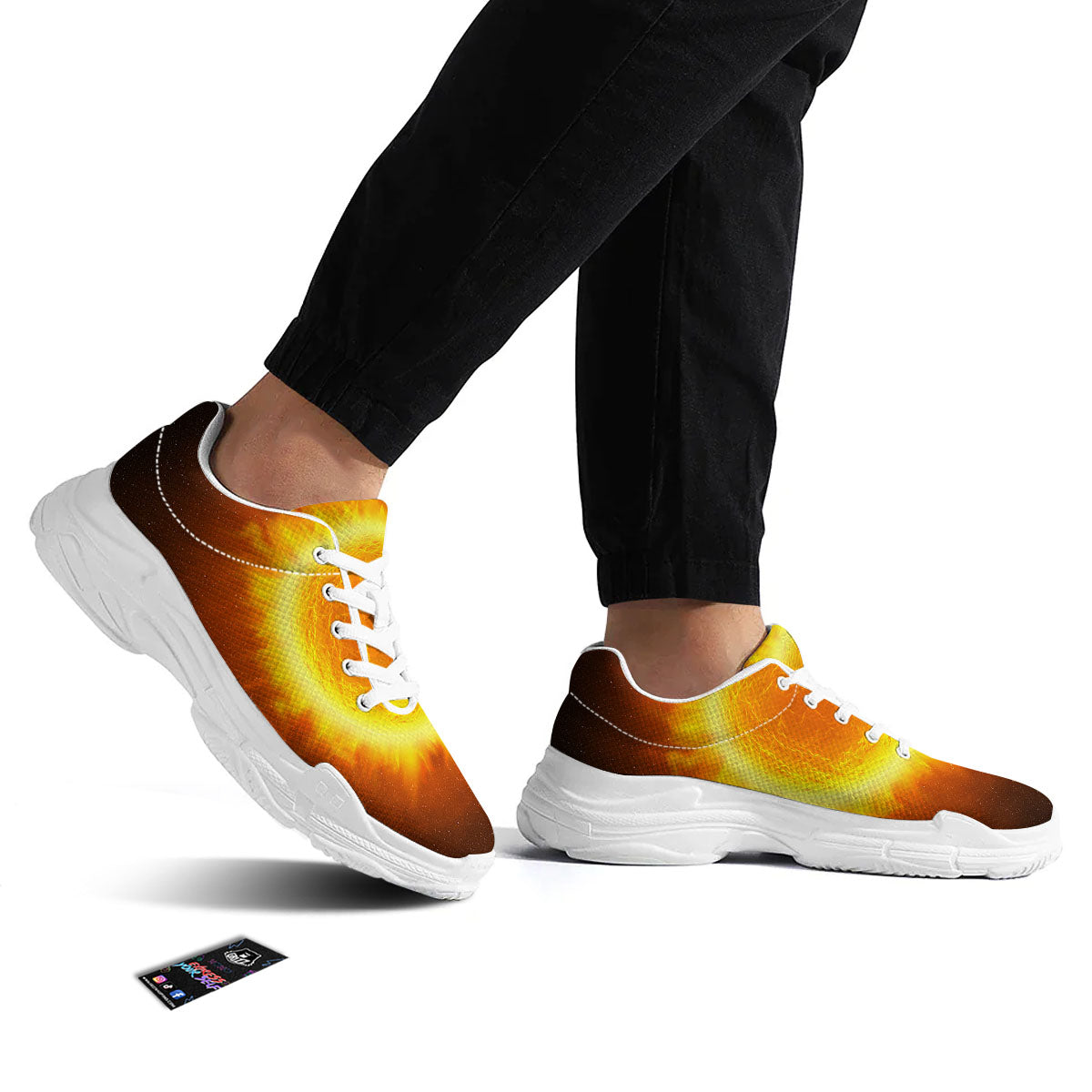 Flaming Sun Print White Chunky Shoes-grizzshop