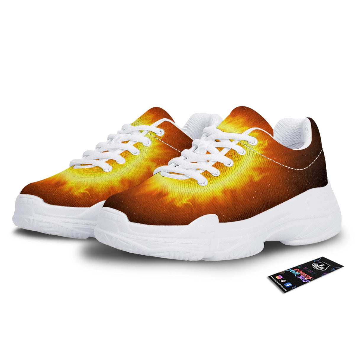 Flaming Sun Print White Chunky Shoes-grizzshop