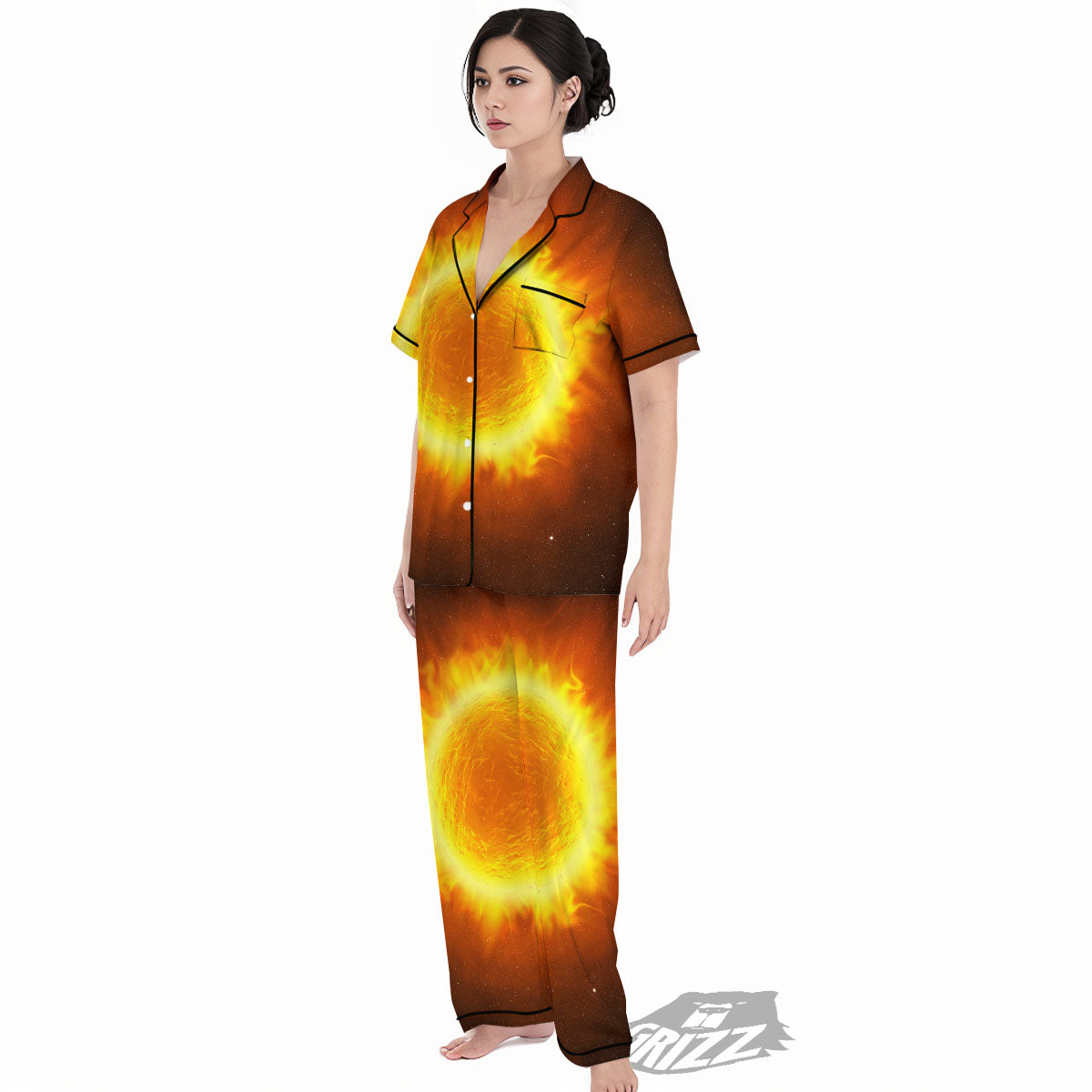 Flaming Sun Print Women's Pajamas Set-grizzshop