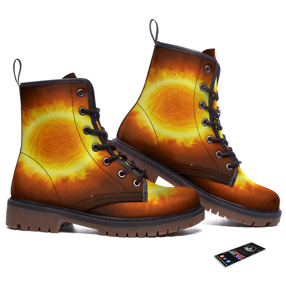Flaming Sun Print Work Boots-grizzshop
