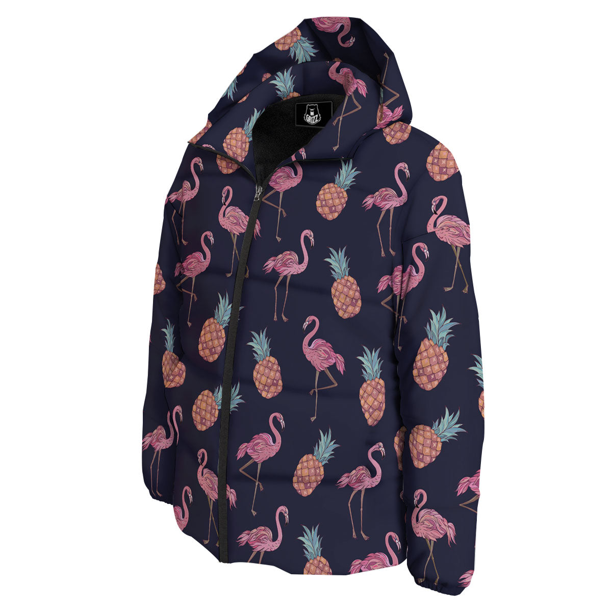 Flamingo And Pineapple Print Pattern Down Jacket-grizzshop