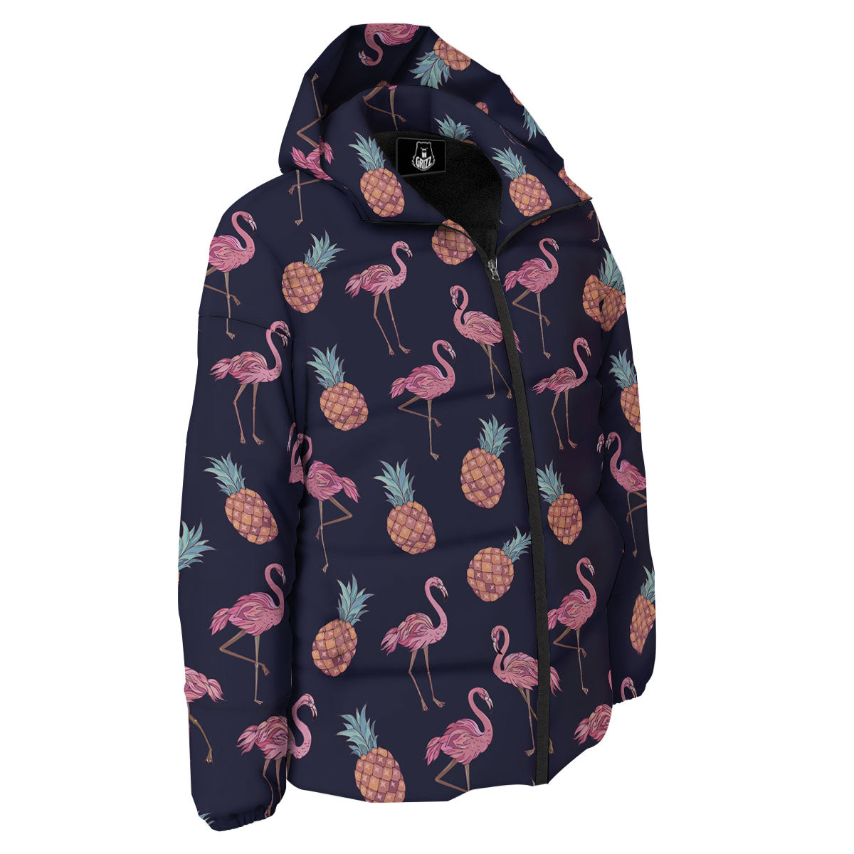 Flamingo And Pineapple Print Pattern Down Jacket-grizzshop