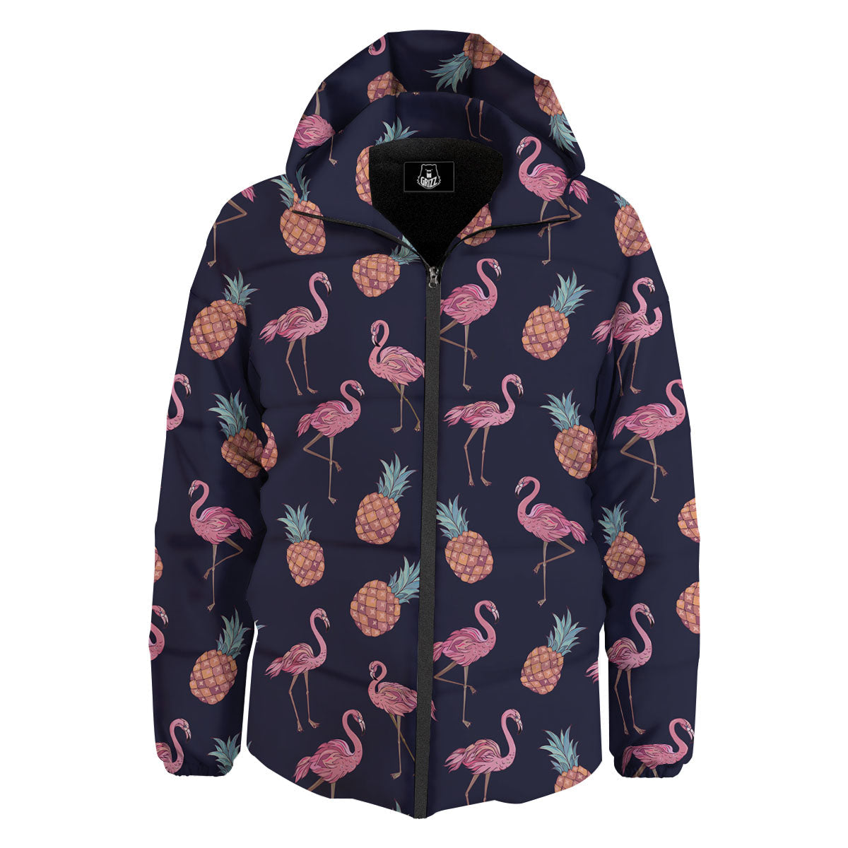 Flamingo And Pineapple Print Pattern Down Jacket-grizzshop