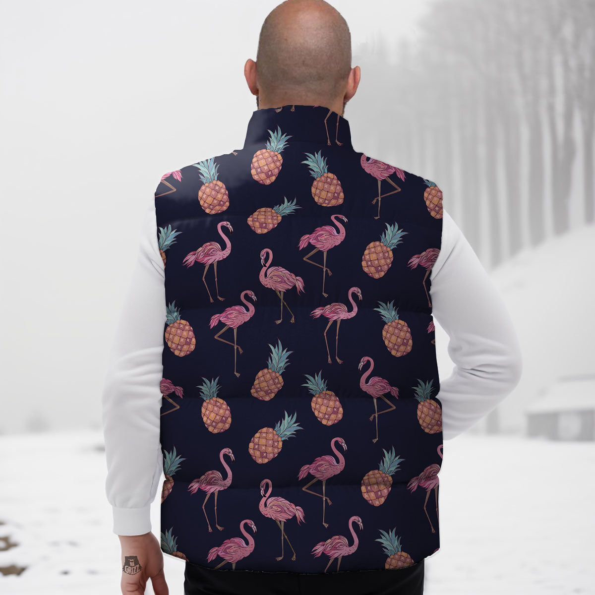 Flamingo And Pineapple Print Pattern Down Vest-grizzshop