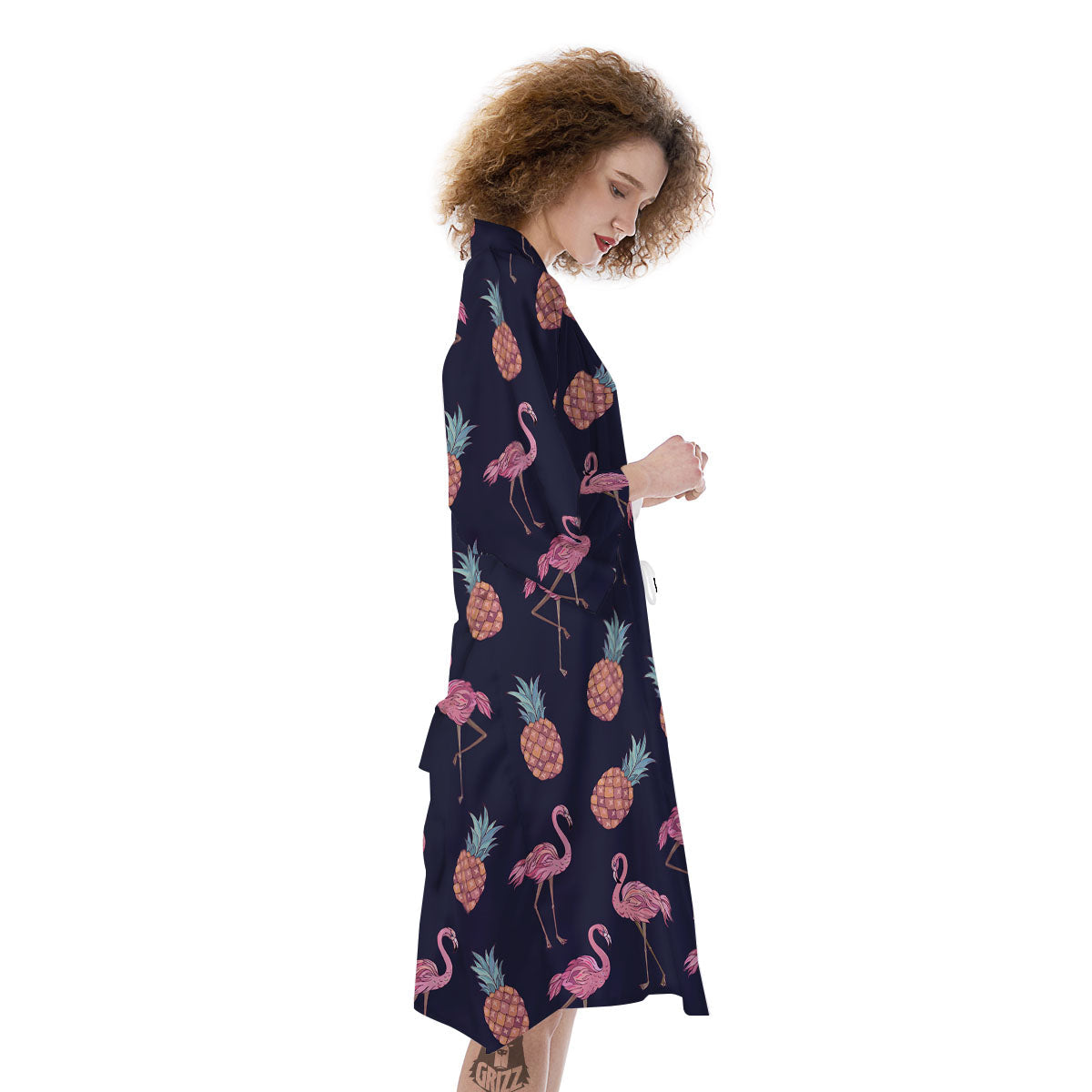 Flamingo And Pineapple Print Pattern Kimono-grizzshop
