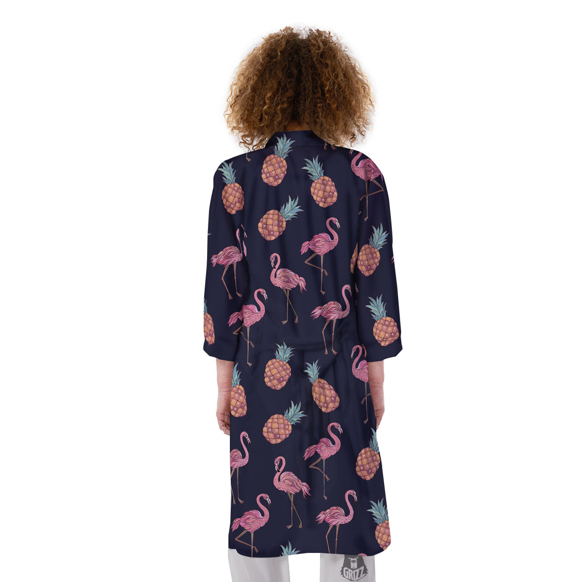 Flamingo And Pineapple Print Pattern Kimono-grizzshop