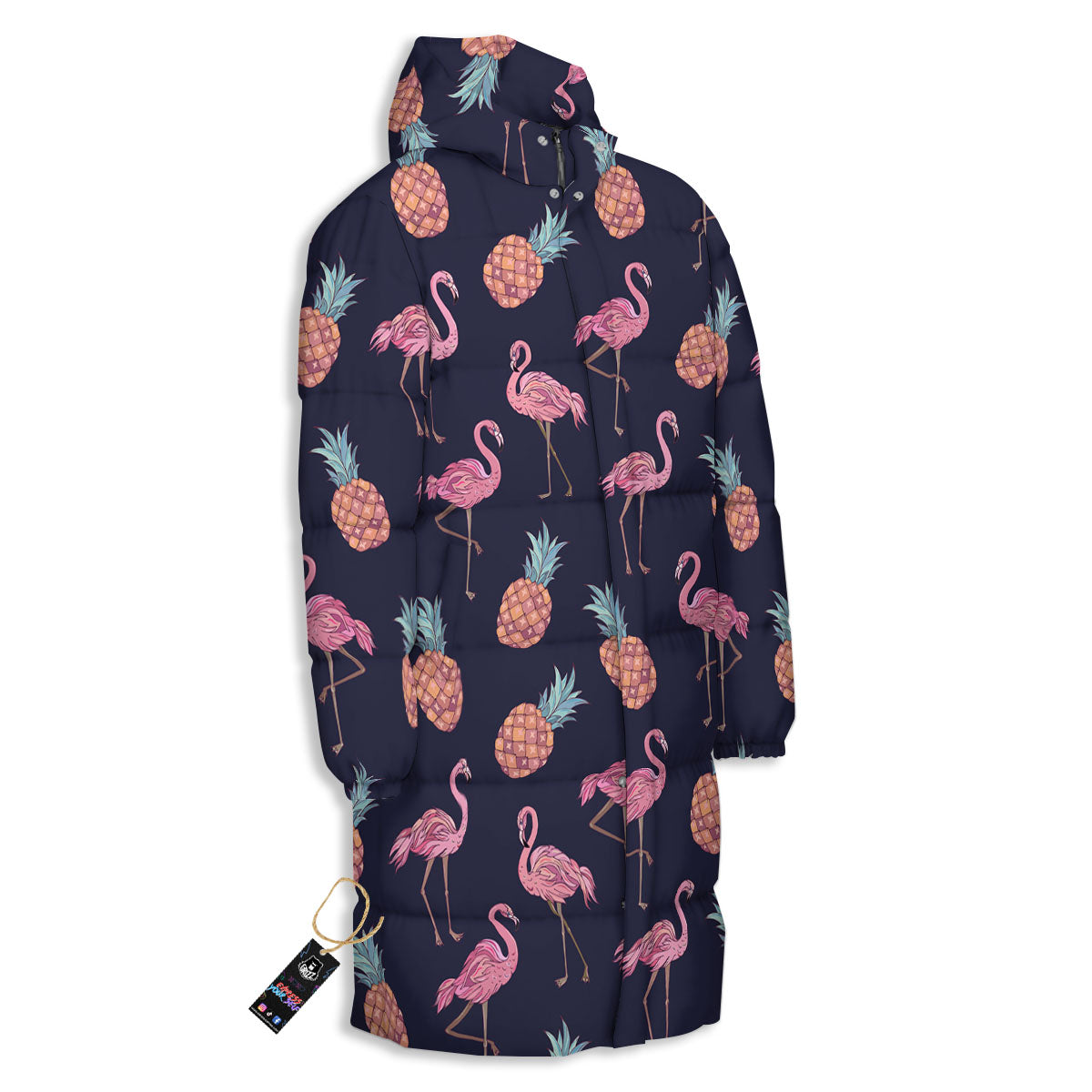 Flamingo And Pineapple Print Pattern Long Down Jacket-grizzshop