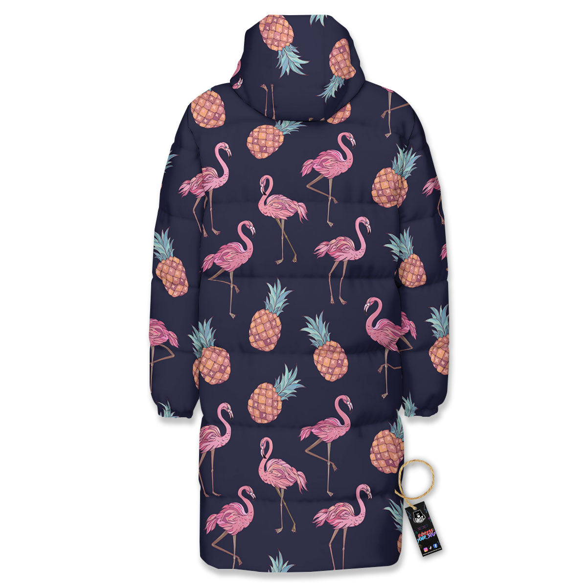 Flamingo And Pineapple Print Pattern Long Down Jacket-grizzshop