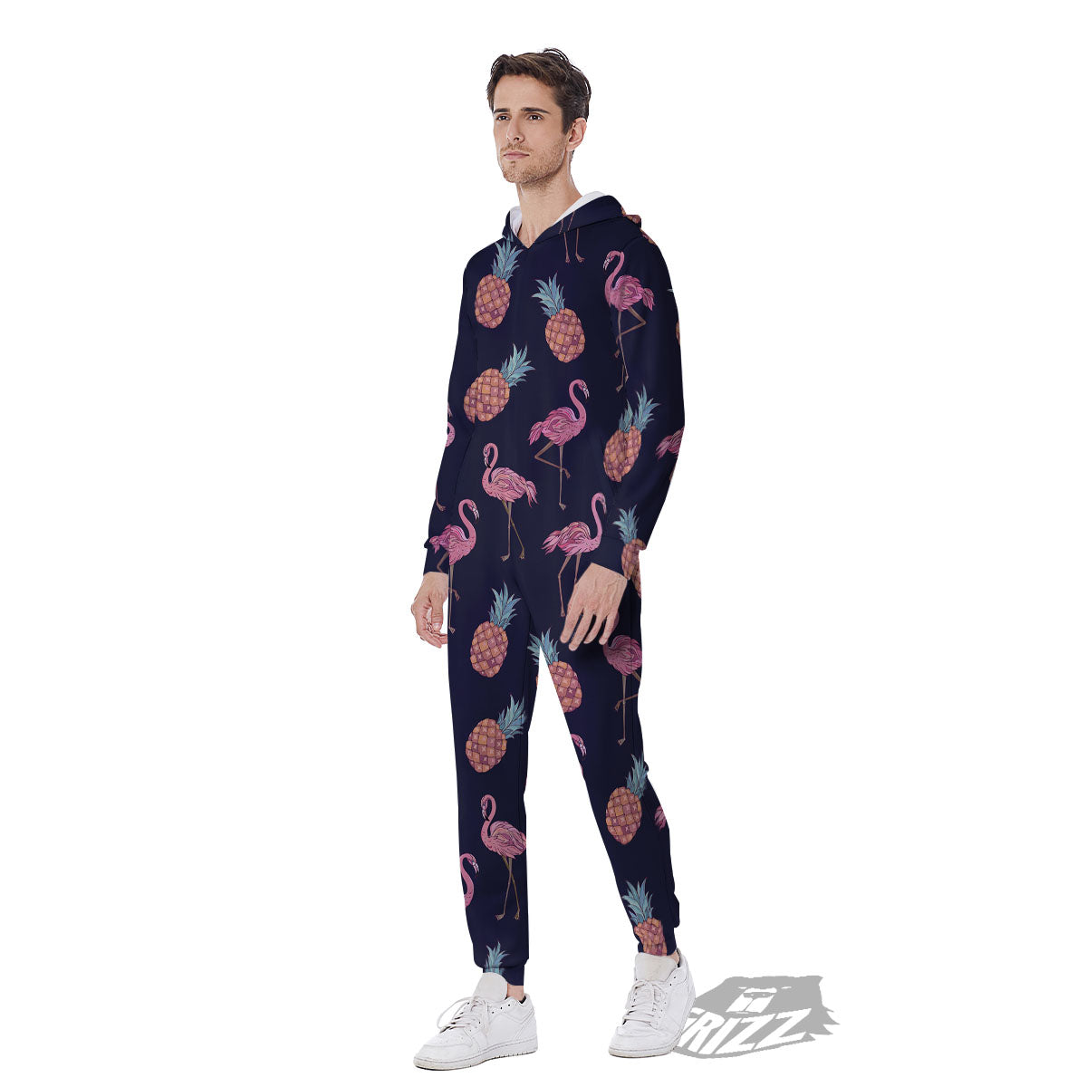 Flamingo And Pineapple Print Pattern Men's Jumpsuit-grizzshop