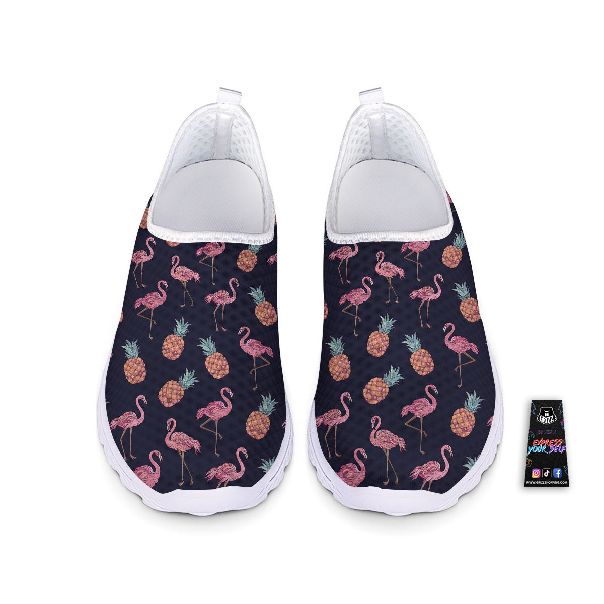 Flamingo And Pineapple Print Pattern Nurse Shoes-grizzshop