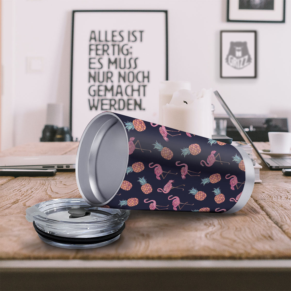 Flamingo And Pineapple Print Pattern Tumbler-grizzshop