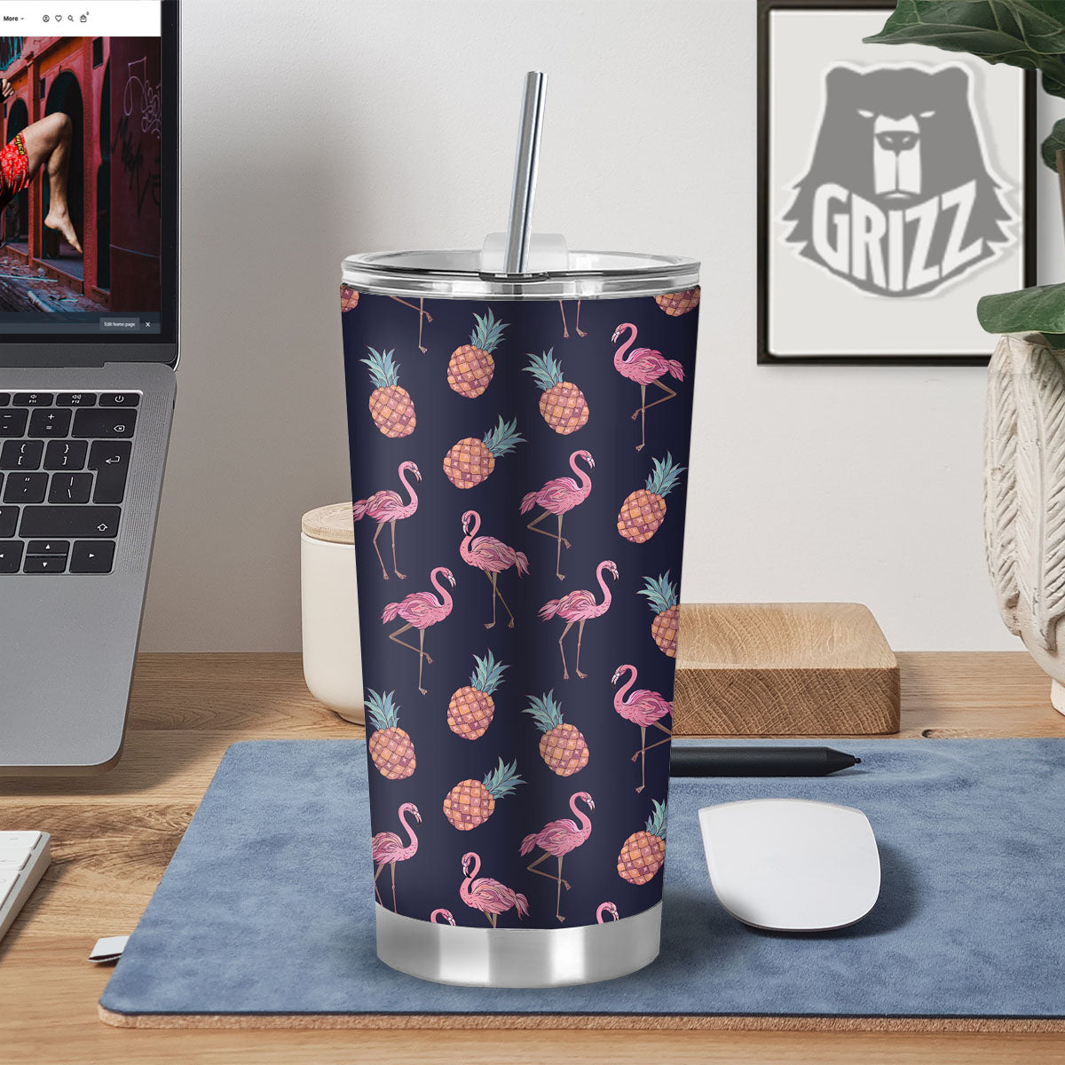 Flamingo And Pineapple Print Pattern Tumbler-grizzshop